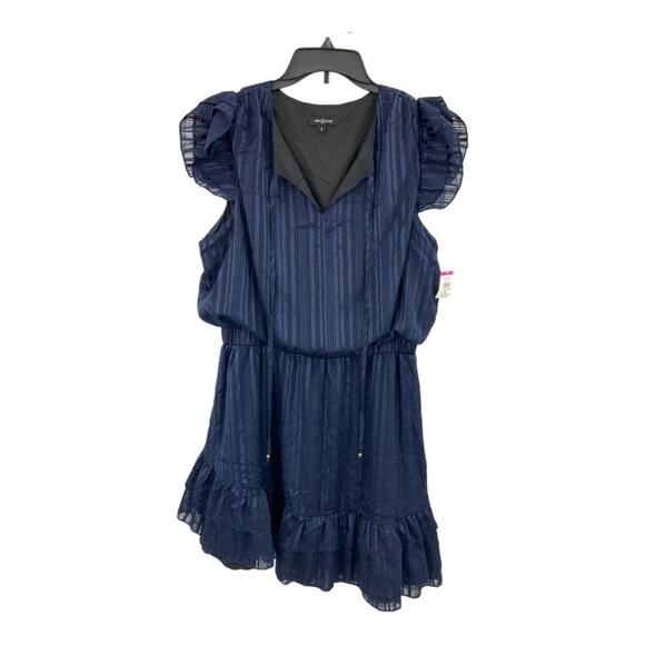 Area Stars Shadow Stripe Ruffle Dress Navy Blue Size Large NWOT $125 MSRP - Picture 4 of 9